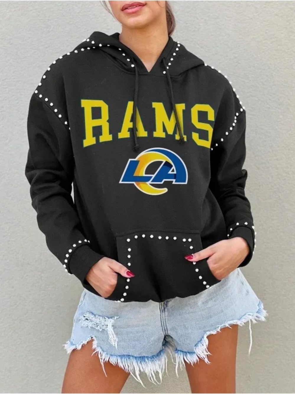 Los Angeles Rams Gameday Couture Studded Catch the Vibe Pullover Hoodie